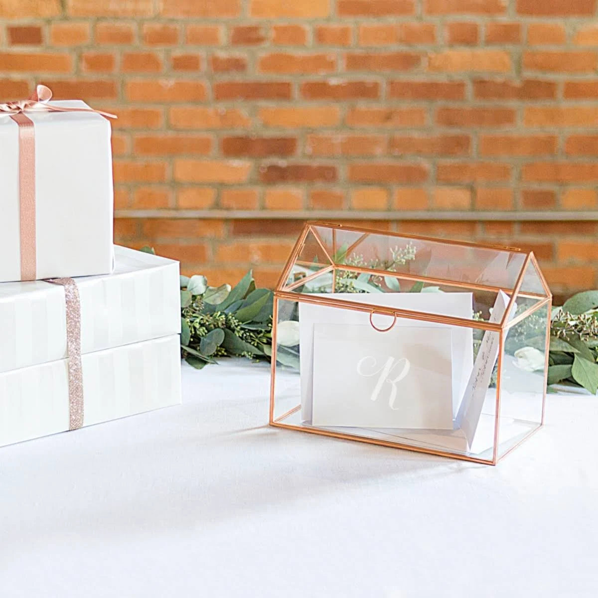 Rose Gold Glass Terrarium Card Holder B3867