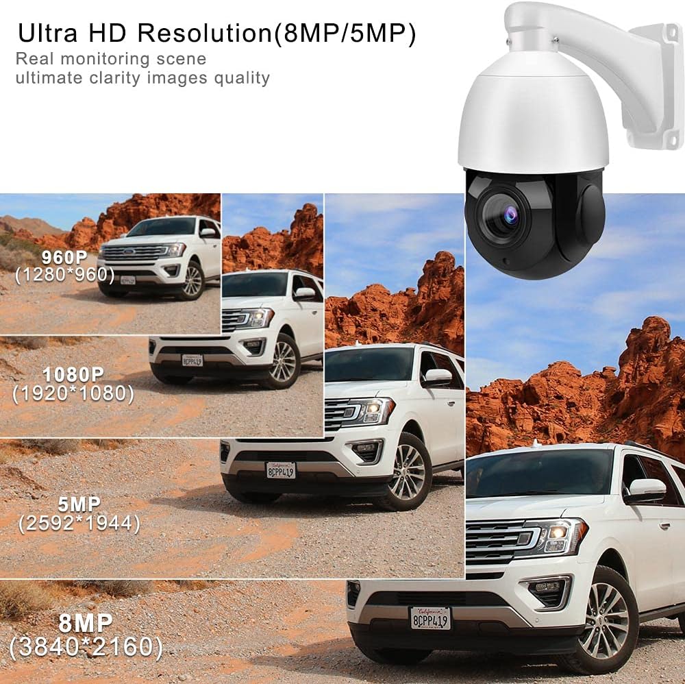 8MP PTZ PoE IP Camera 18x Optical Zoom 165ft IR Night Vision IP66 Z366