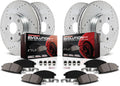 Front and Rear Carbon Fiber Brake Pads with Drilled & Slotted Brake Rotors Kit T432