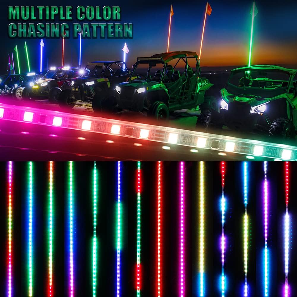 2pcs LED Whip Lights Waterproof 5050 RGB Antenna Whips with RF Wireless Remote Control 3.7ft G4099