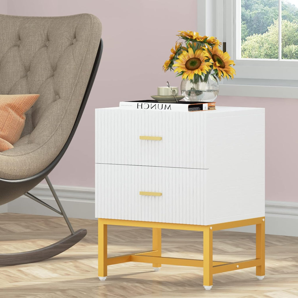 White 2-Drawer Nightstand with Storage Cabinet Q40652