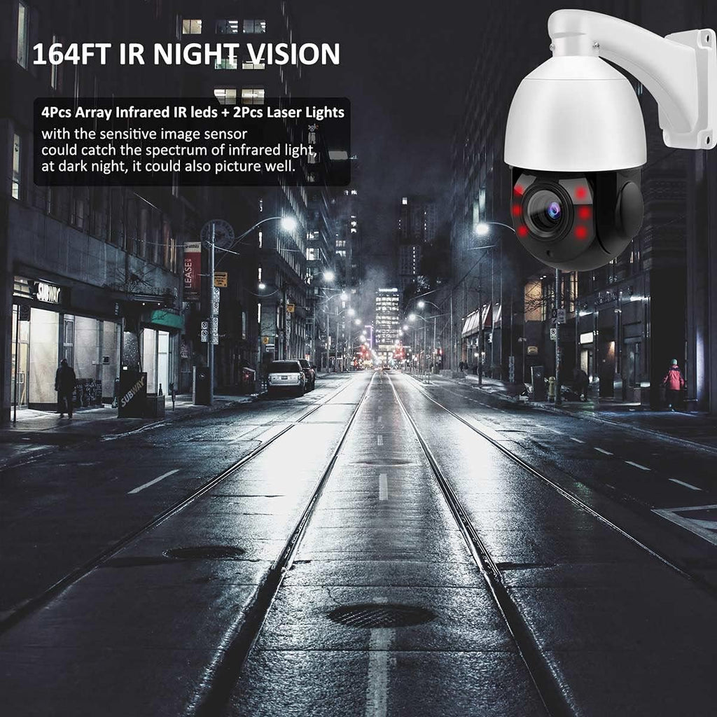 8MP PTZ PoE IP Camera 18x Optical Zoom 165ft IR Night Vision IP66 Z366
