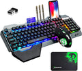 Wireless Gaming Keyboard and Mouse Rainbow LED Rechargeable Mechanical Ergonomic Waterproof Black E66289