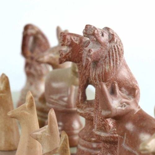 Hand Carved Soapstone Animal Chess Set M827