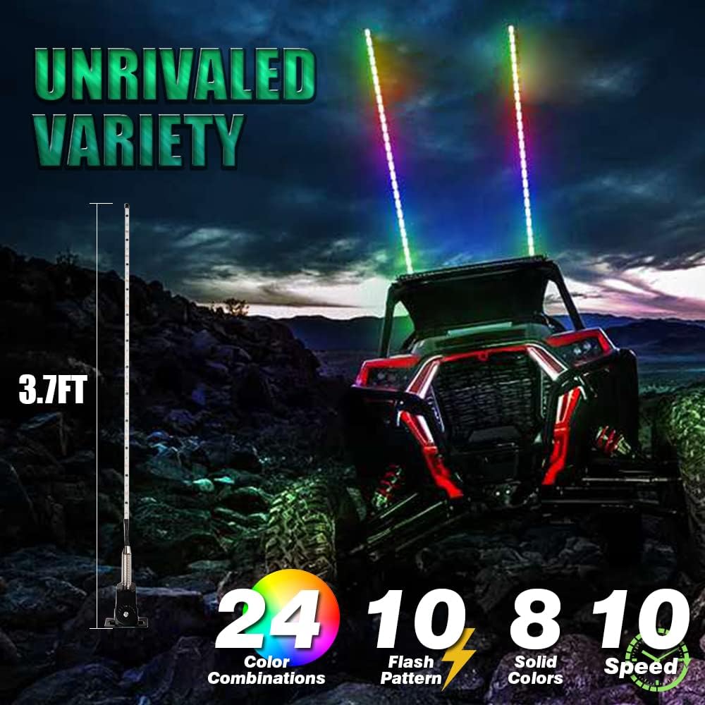 2pcs LED Whip Lights Waterproof 5050 RGB Antenna Whips with RF Wireless Remote Control 3.7ft G4099