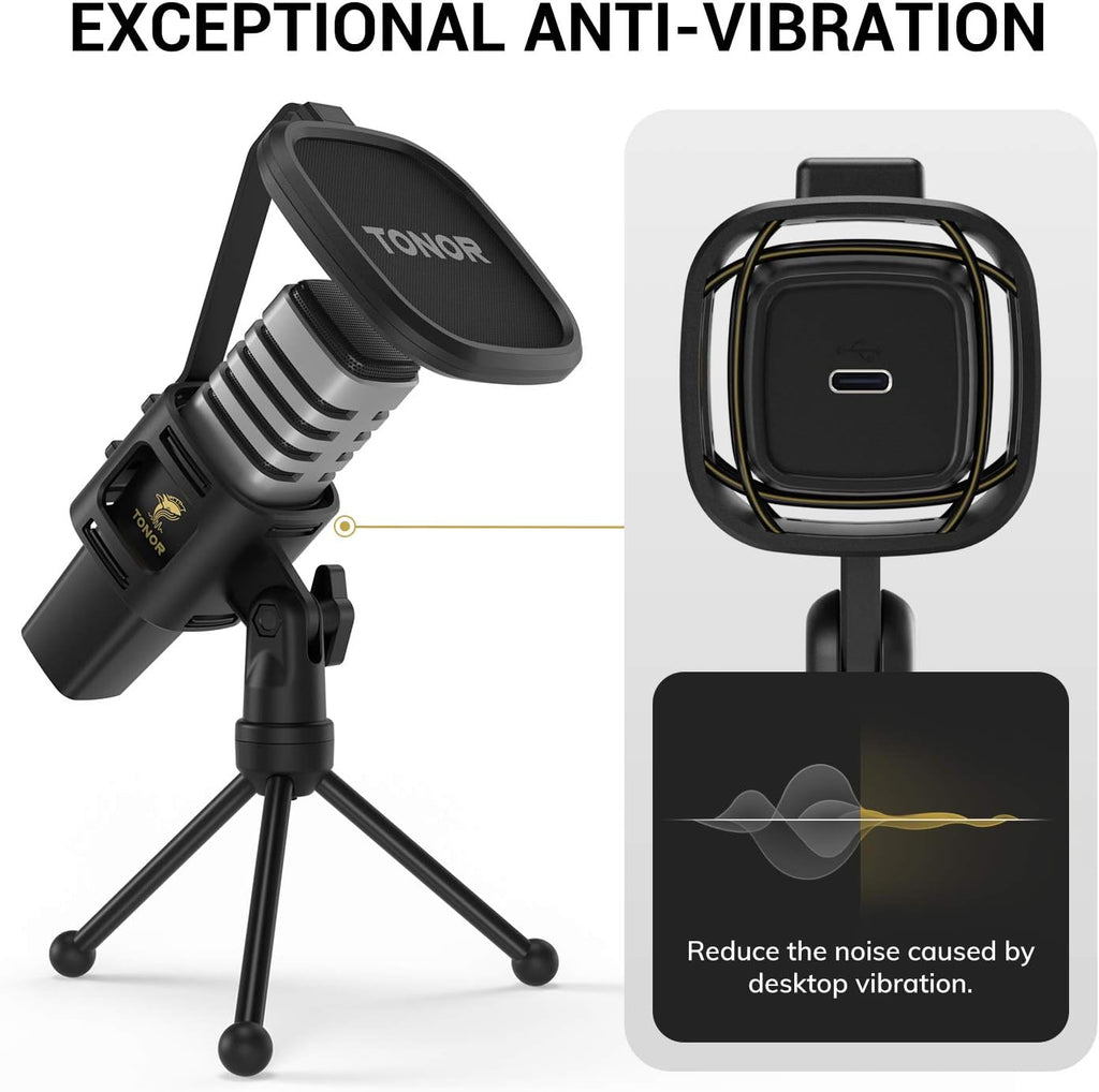 USB Microphone with Tripod Stand, Pop Filter, Shock Mount Q77326