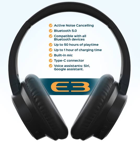 Over-Ear Bluetooth Headphones Active Noise Cancelling Black M40192