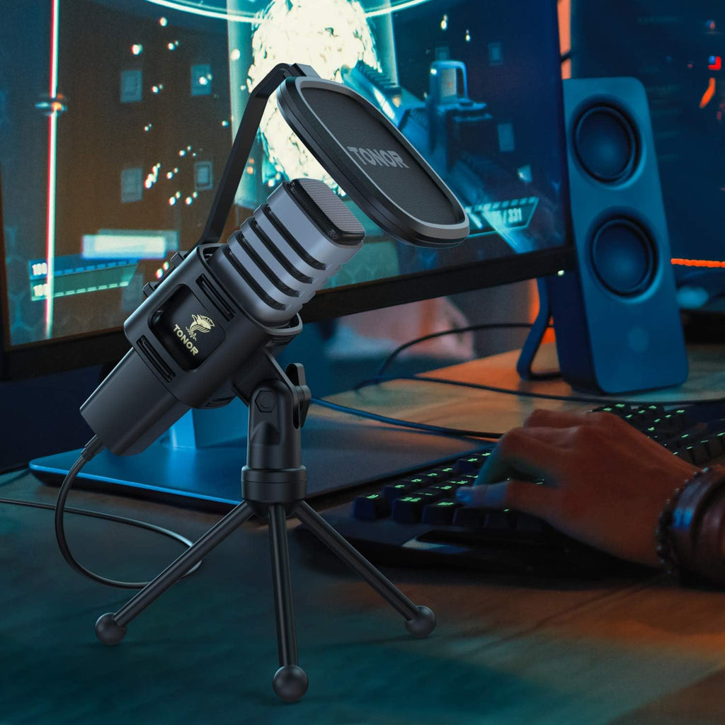USB Microphone with Tripod Stand, Pop Filter, Shock Mount Q77326