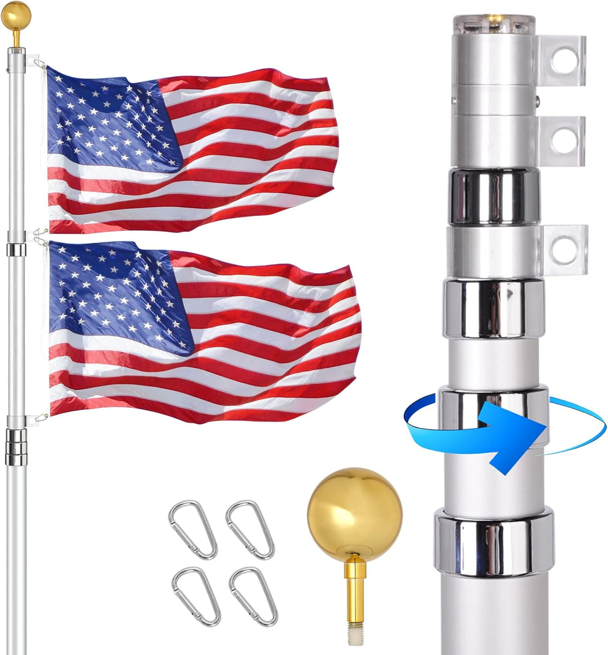 25 FT Heavy Duty Telescopic Flag Pole Kit Black E682
