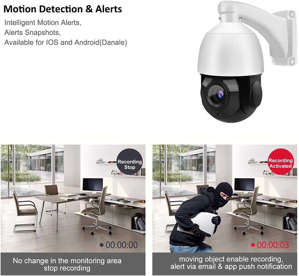 8MP PTZ PoE IP Camera 18x Optical Zoom 165ft IR Night Vision IP66 Z366