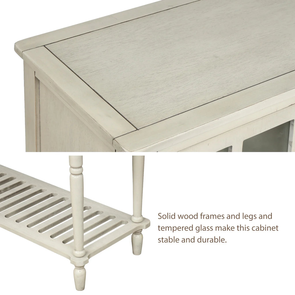 Wood and Glass Buffet Storage Cabinet with Bottom Shelf L7290