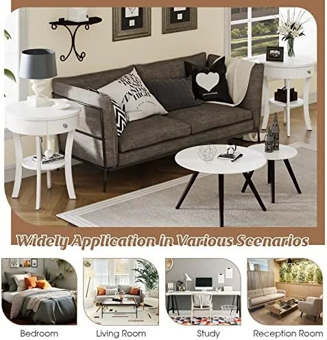 Round 2-Tier Wood End Table with Drawer U509