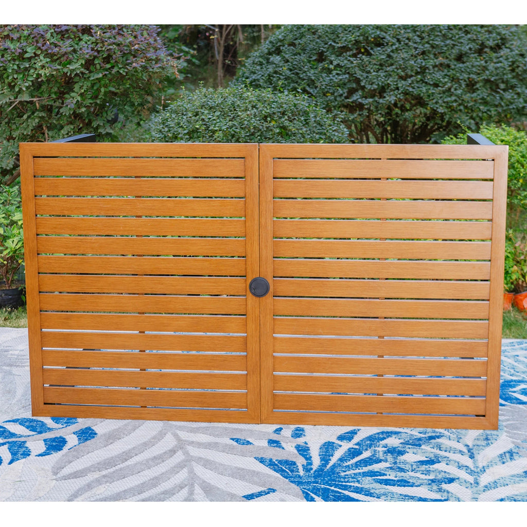 Rectangle Outdoor Dining Table Steel Frame Wood Grain Top L791