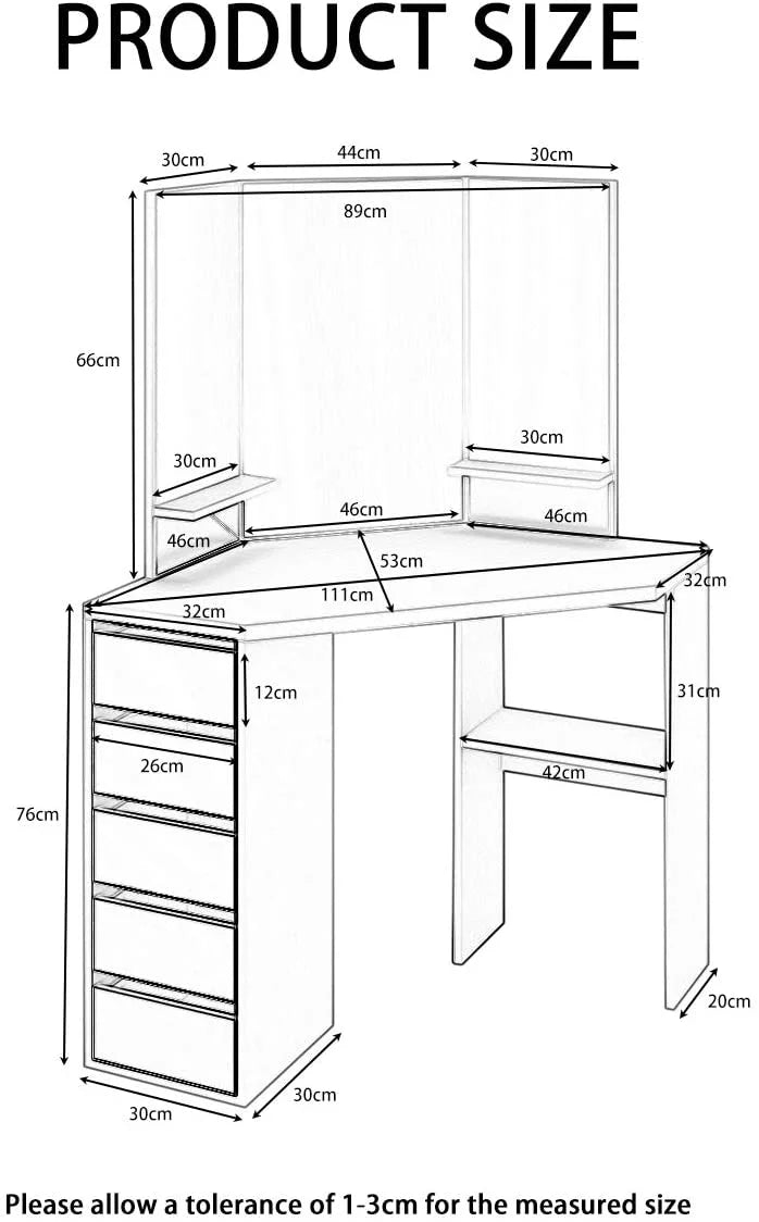 Black 5 Drawer Vanity Table with Three-Fold Mirror R199