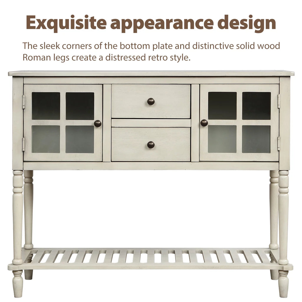 Wood and Glass Buffet Storage Cabinet with Bottom Shelf L7290