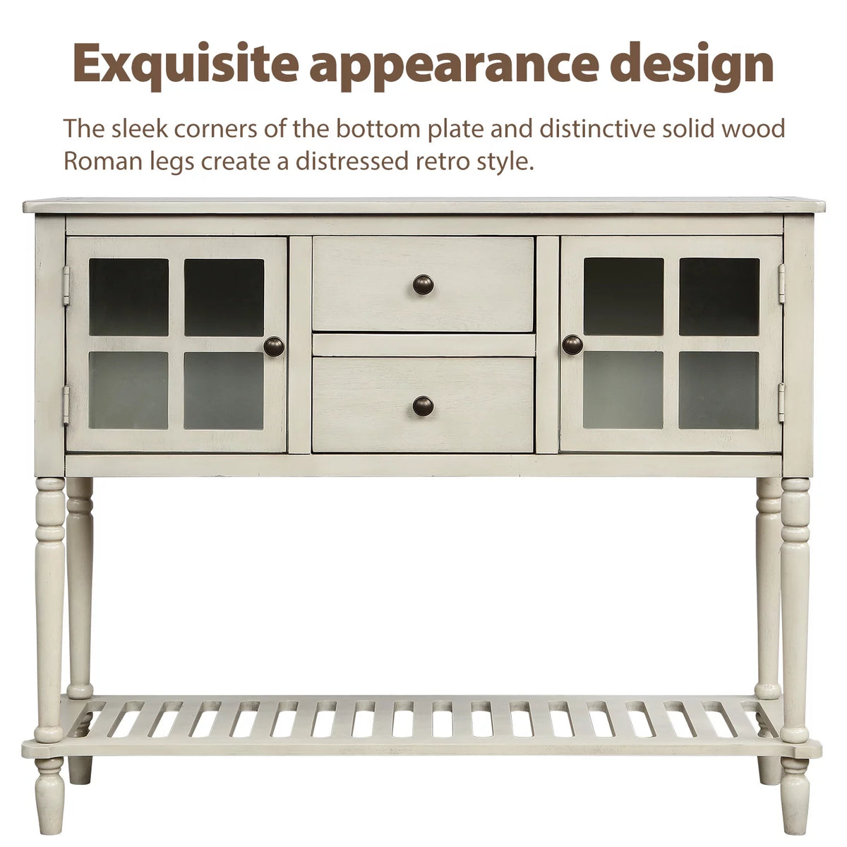 Wood and Glass Buffet Storage Cabinet with Bottom Shelf L7290