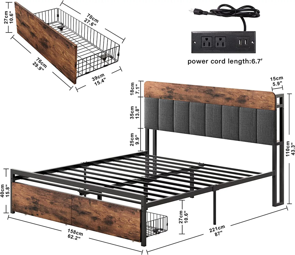 Queen Storage LED Bed Frame with Drawer S484