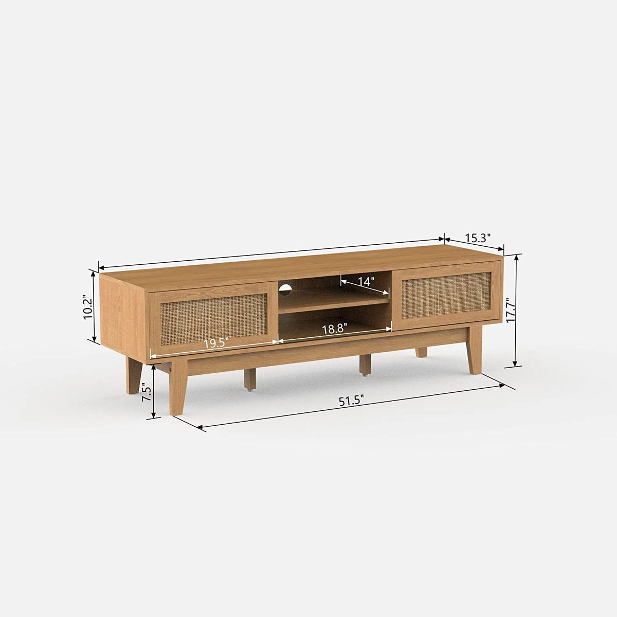 TV Stand with Rattan Sliding Doors for TVs up to 65 Inches I1332