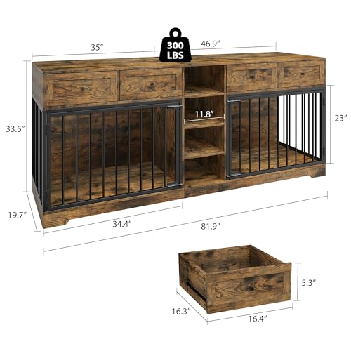 82” Wooden Dog Crate Furniture with 4 Drawers and Shelves N970642