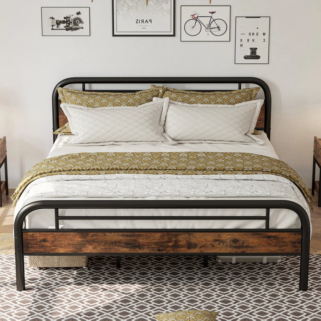 King Platform Bed Frame with Headboard O838