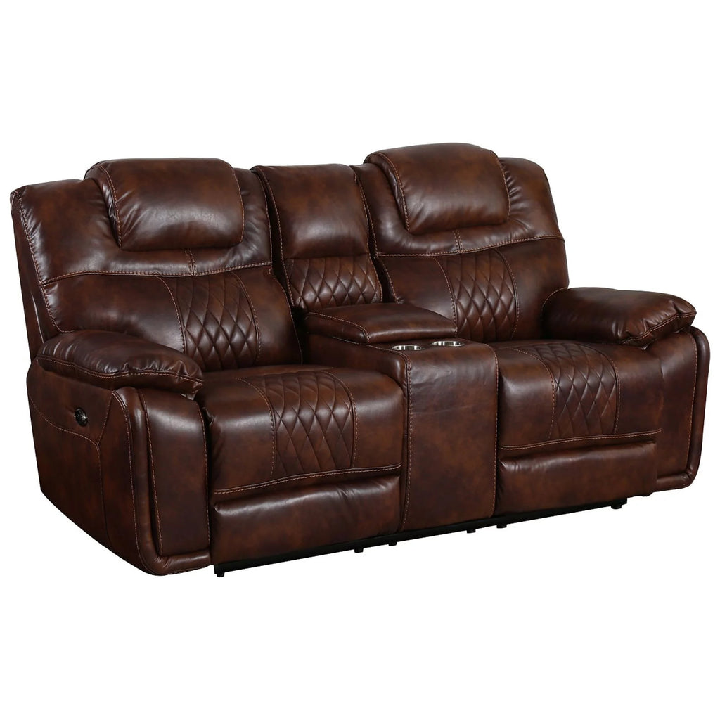 Rich Brown Leather Power Dual Reclining Loveseat with Center Console X301
