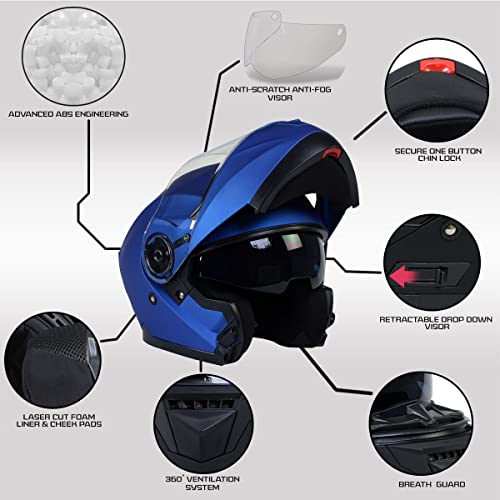 Blue Modular Motorcycle Helmet with Drop Down Visor O8461
