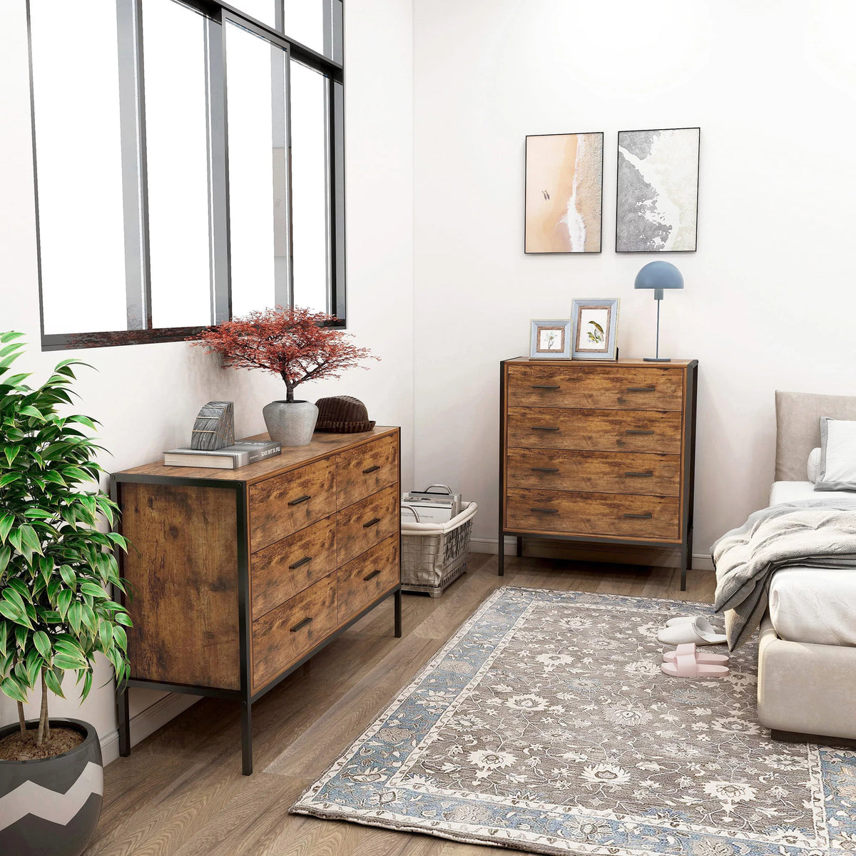 Rustic Brown 6 Drawer Wood Dresser Q407