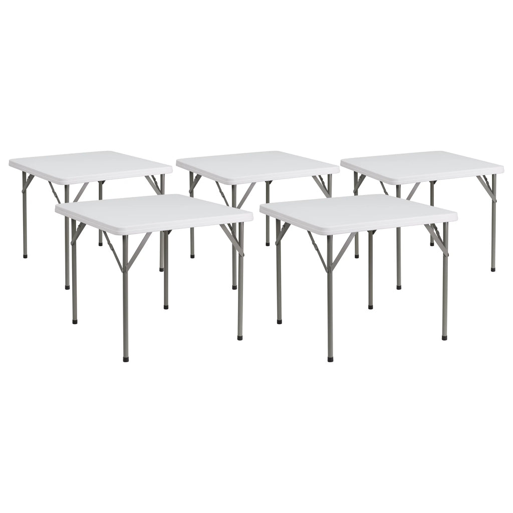 Square Granite White Plastic Folding Table Set of 5 D2980