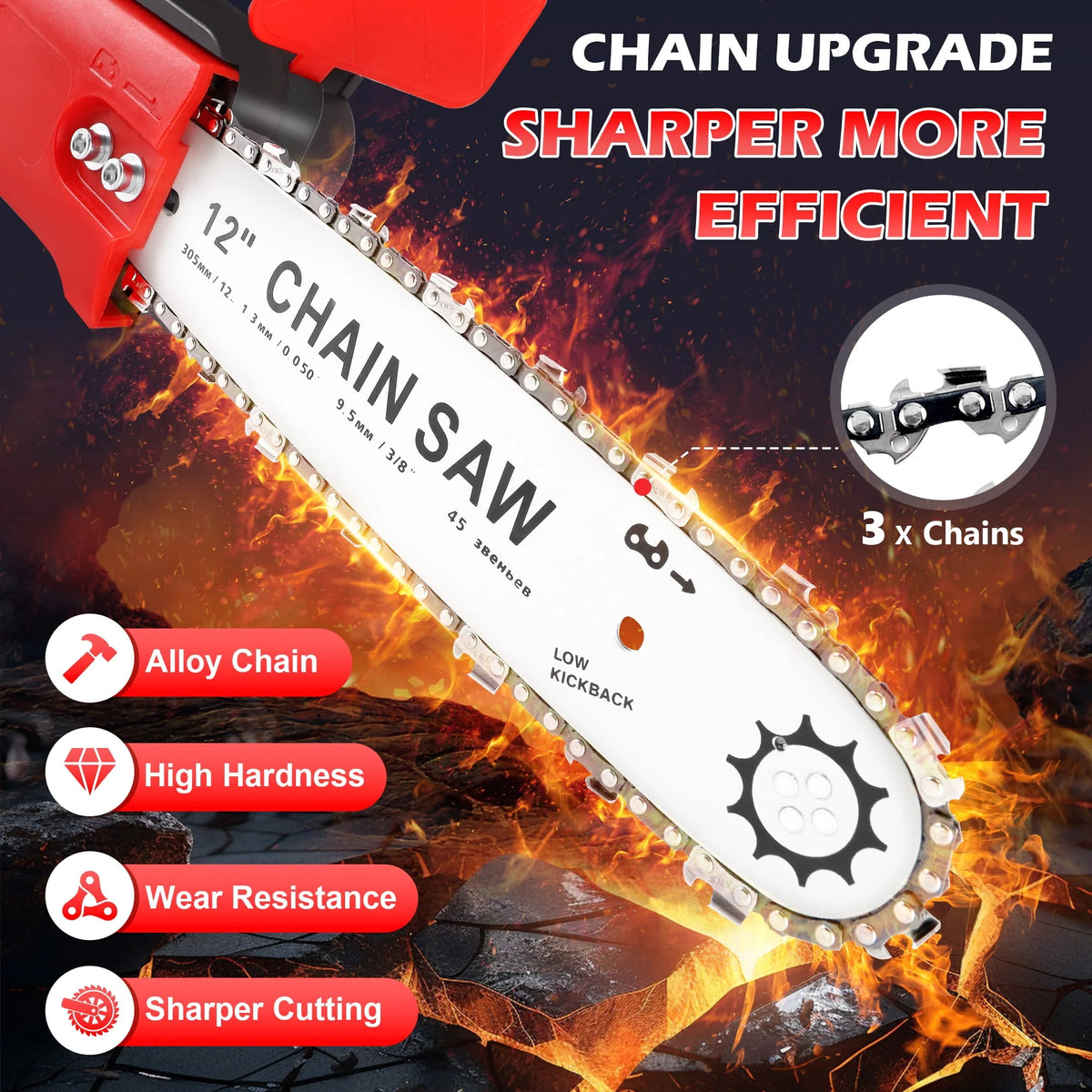 12 Cordless Electric Chainsaw with 2pcs 2000Ah Battery T4234