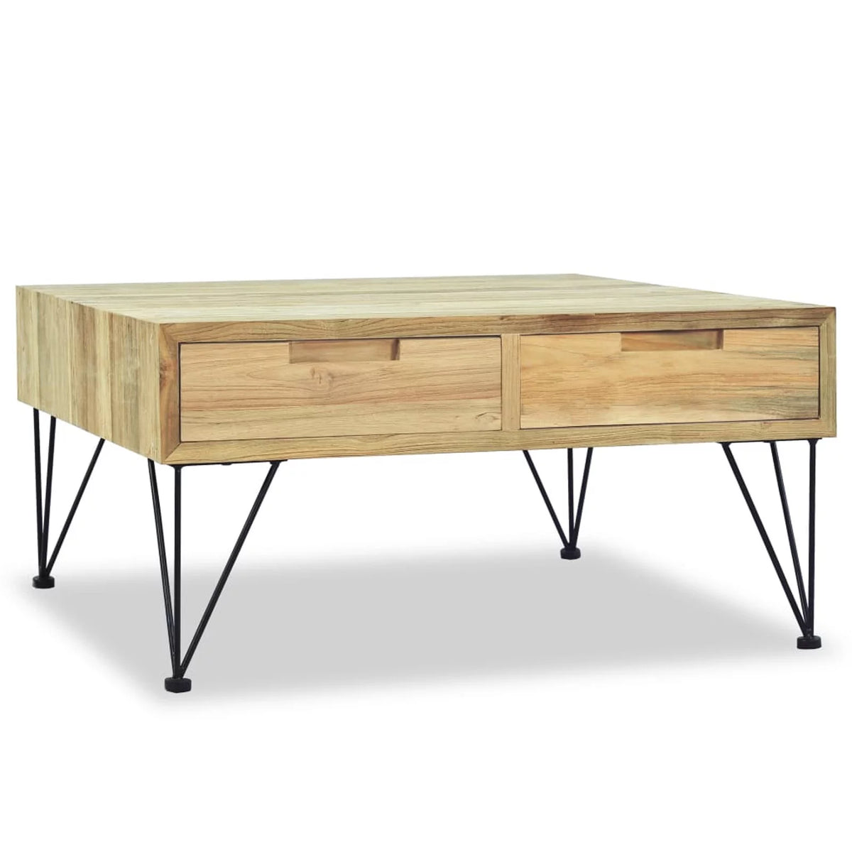 Coffee Table with 2 Storage Drawers Teak Wood Wrought Iron Legs Z172549