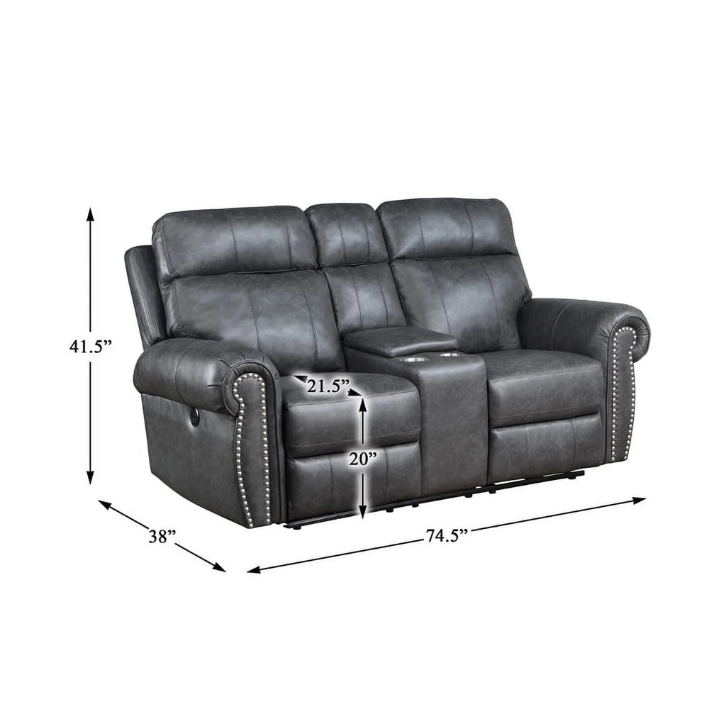 Gray Faux Leather Double Reclining Love Seat E901