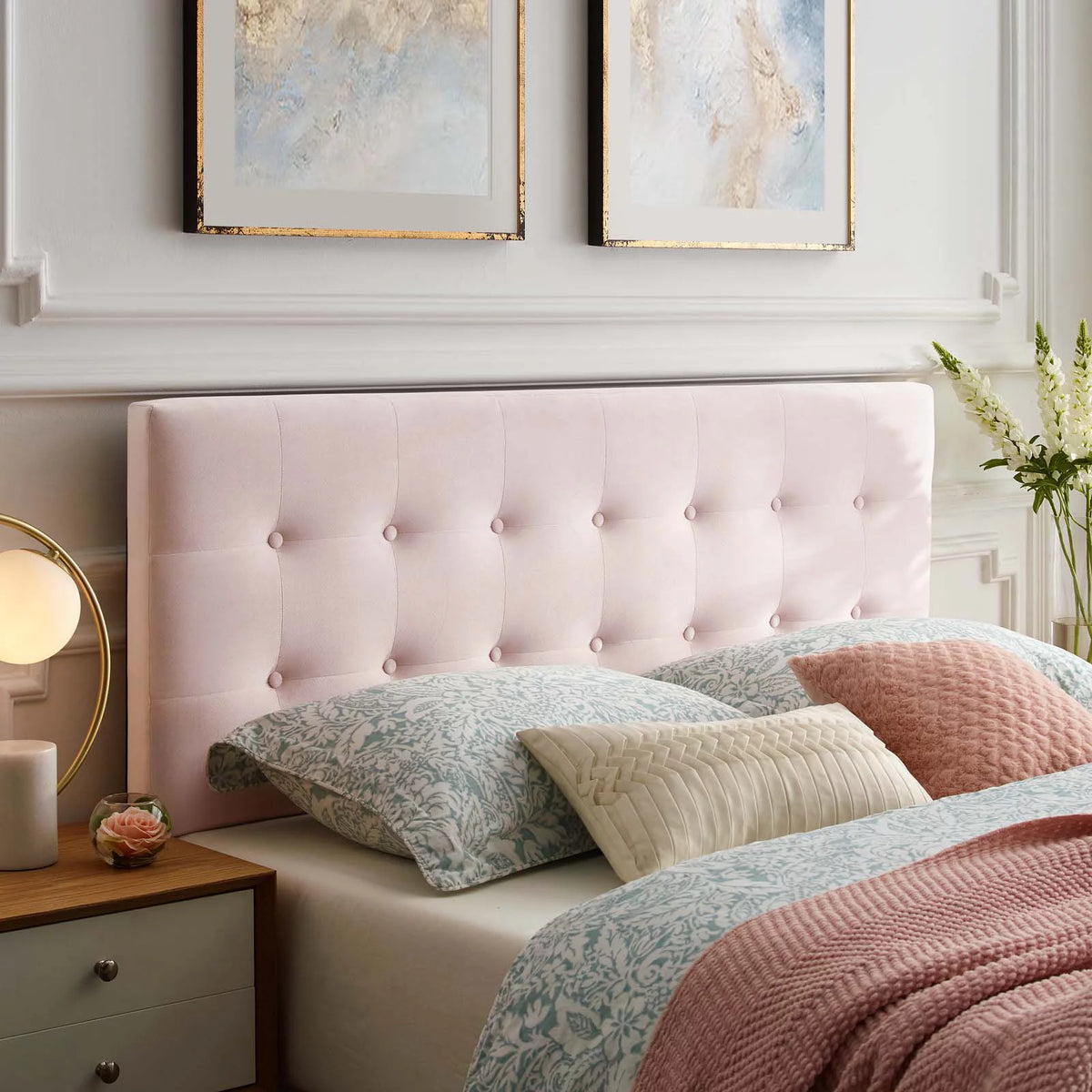 Pink Velvet Full Size Tufted Headboard C5005