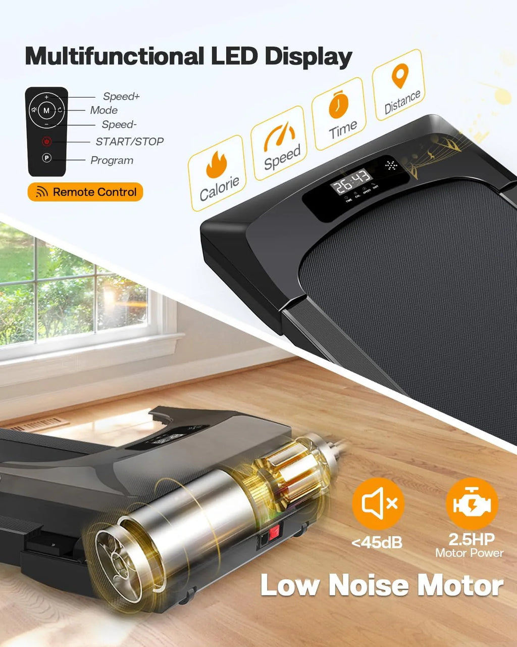 2.5HP Slim Under Desk Treadmill with Remote Control G685