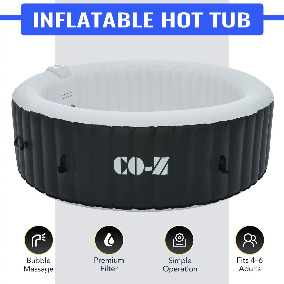 6 Person Inflatable Hot Tub with 130 Jets Heater Cover Pump Black Q702677