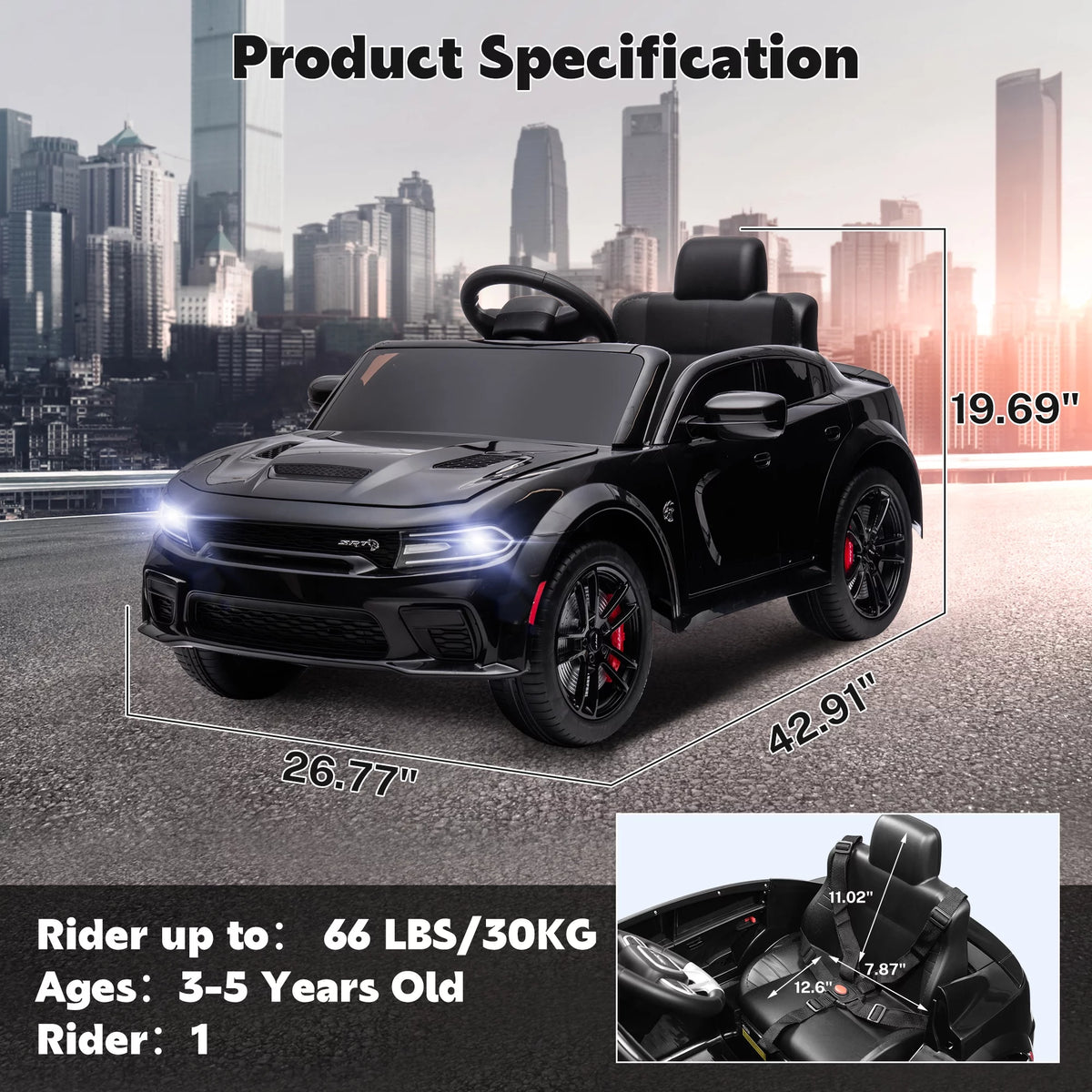 12V Battery Powered Ride On Car with Parent Remote Control, Black G450756