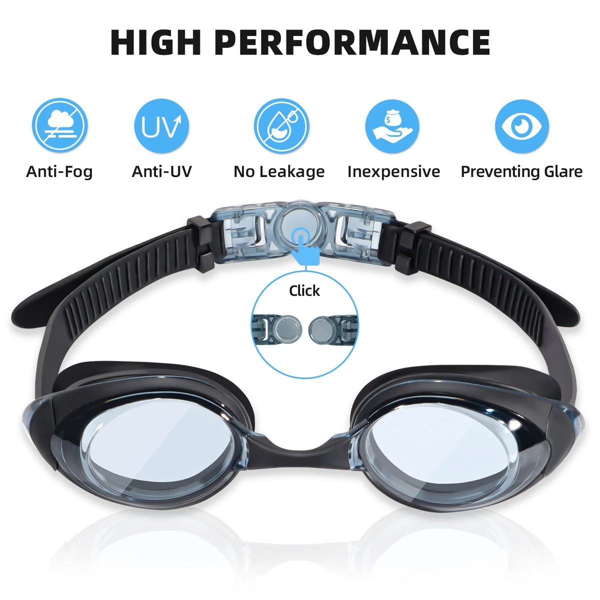 2pack Anti-Fog No Leak Swim Goggles with 3 Nose Pieces V89667