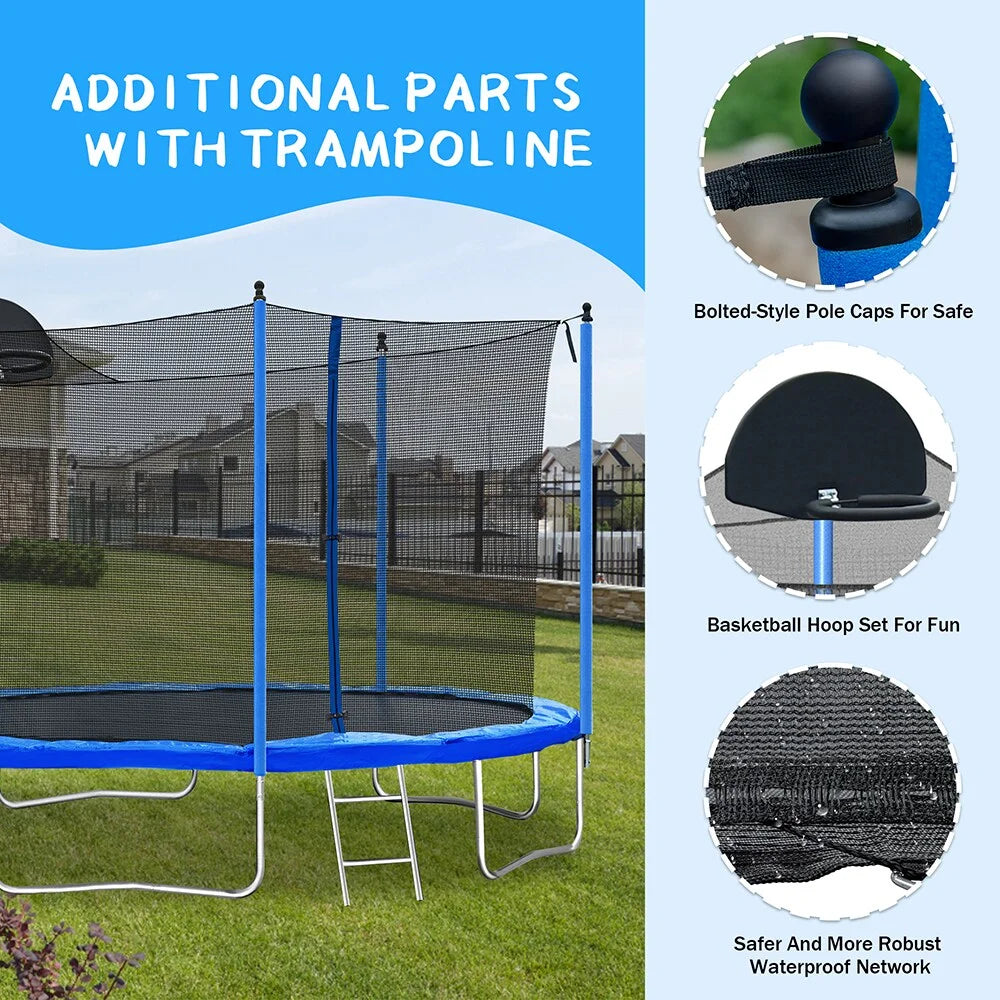 12 FT Trampoline with Safety Enclosure Net, Basketball Hoop and Ladder R274