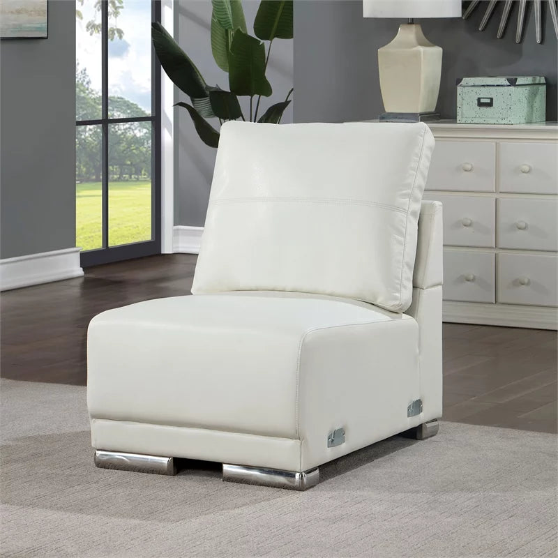 White Faux Leather Sectional with Ottoman G4904