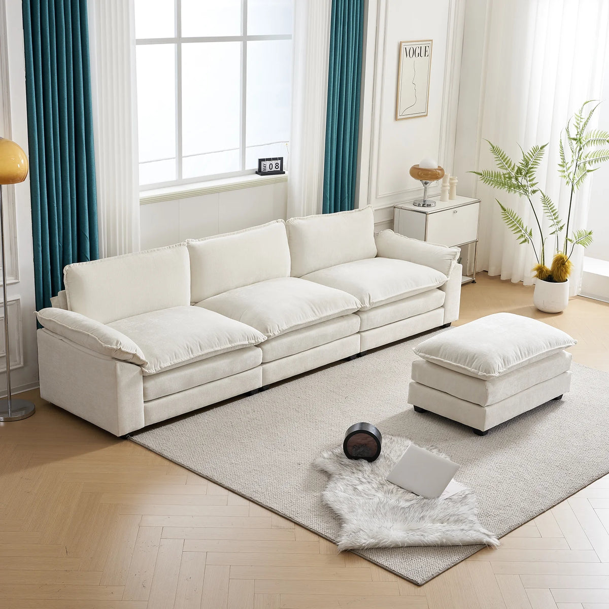 Dark Grey Chenille L Shaped Sectional Sofa with Ottoman C343