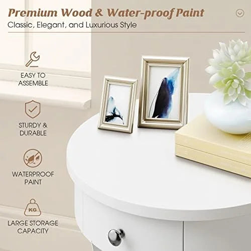 Round 2-Tier Wood End Table with Drawer U509