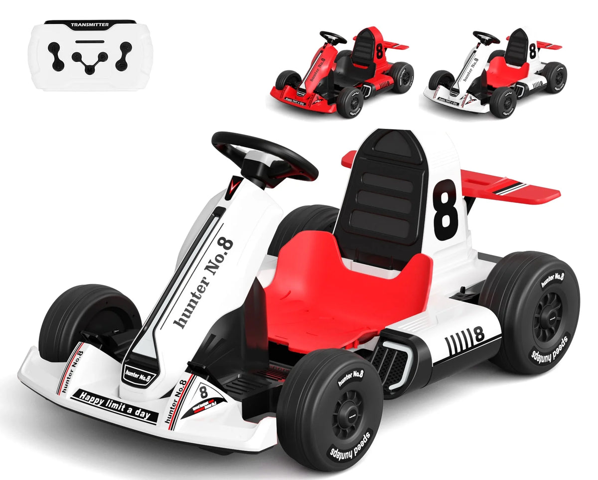 12V Battery Powered Electric Go Kart with Remote Control, White F3942