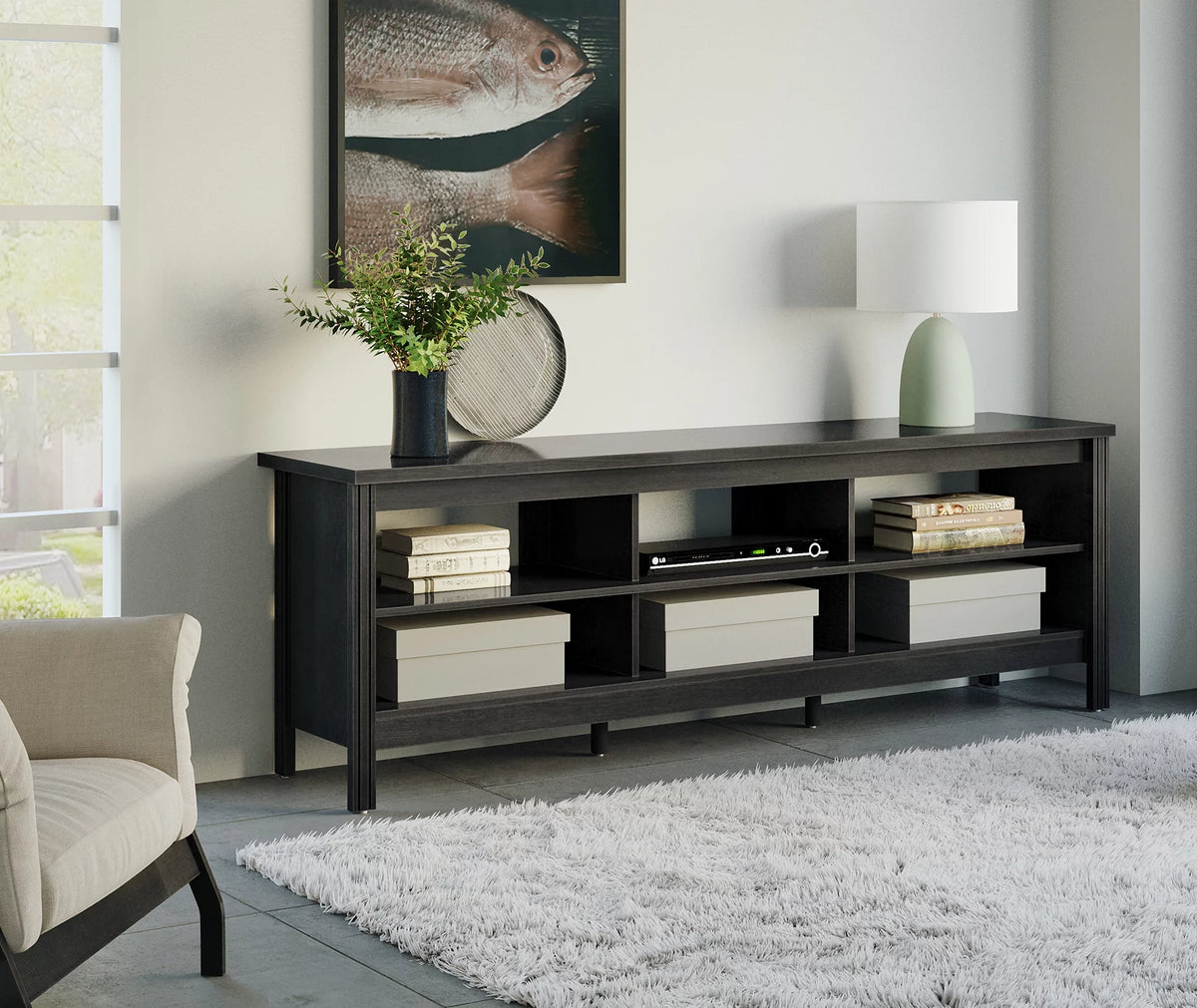 Black 6 Drawer Dresser TV Stand C79809
