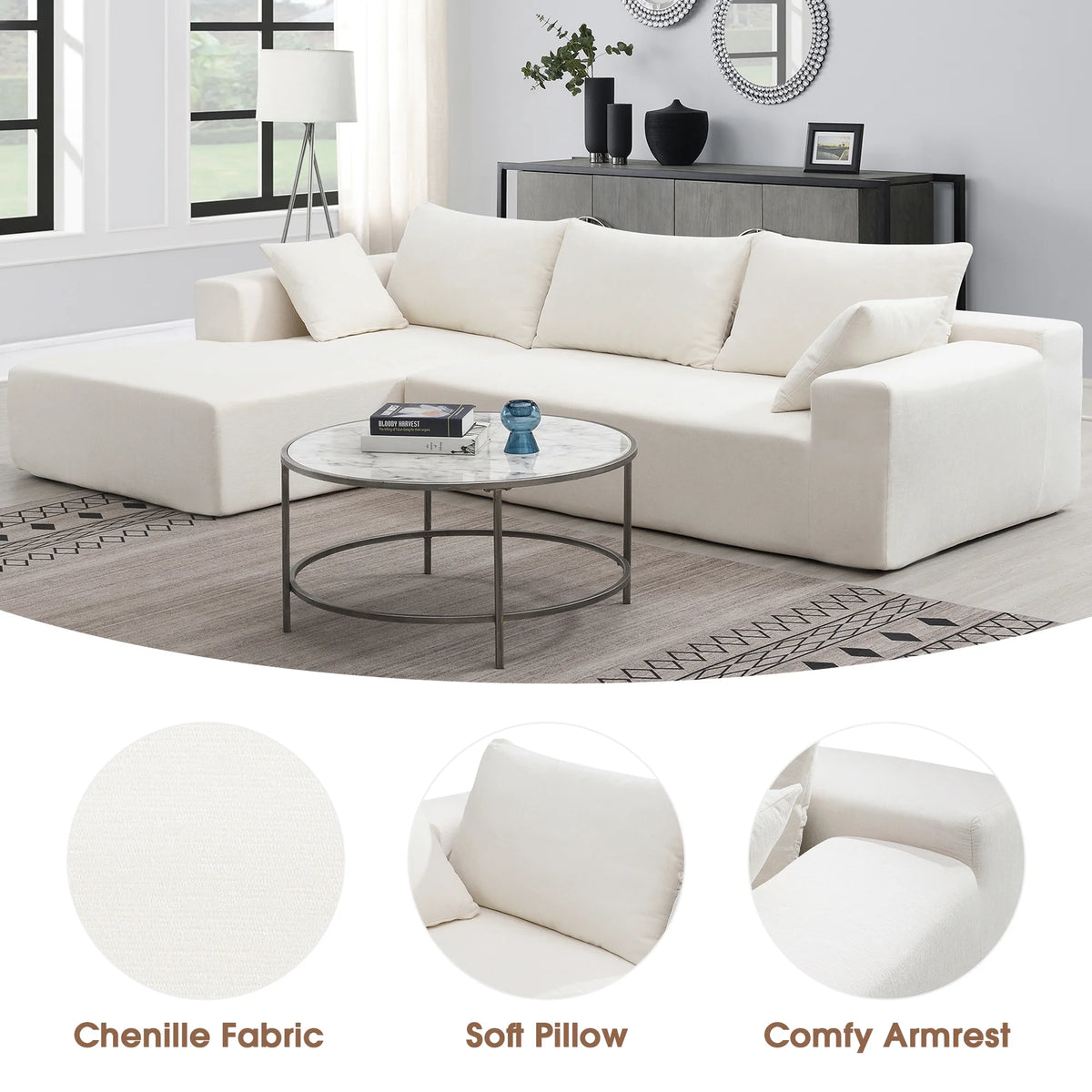 White L Shaped Modular Sectional Sofa C78890