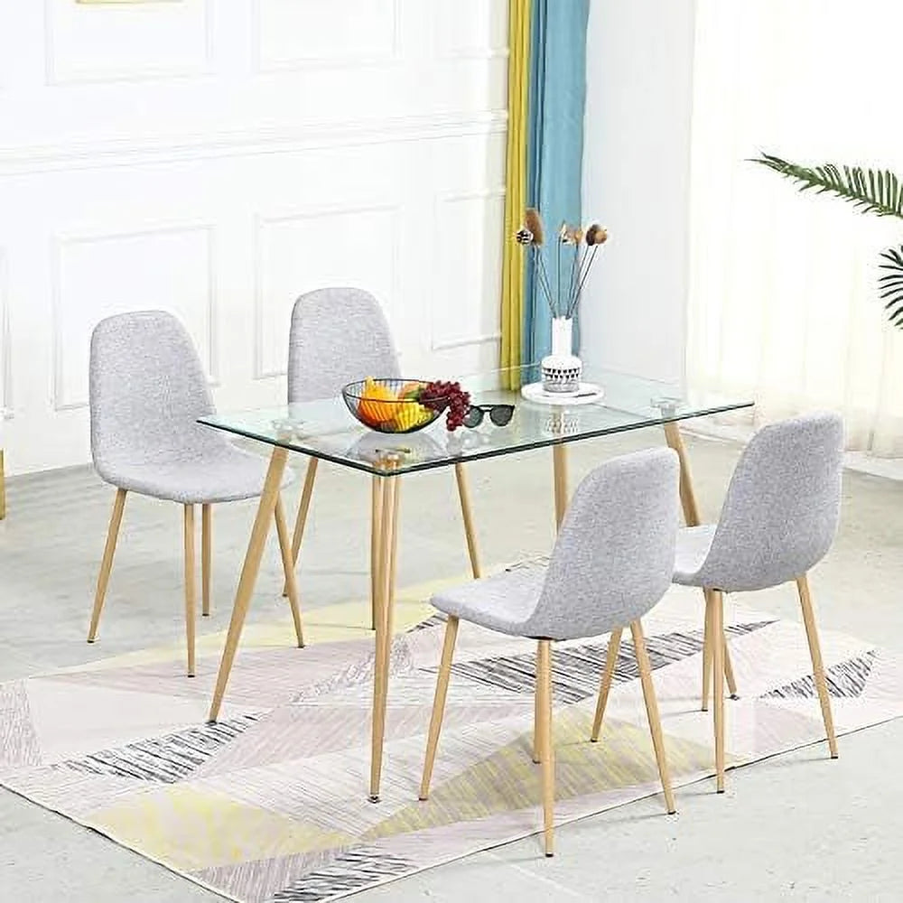 Glass Dining Table for 4 with Tempered Glass Top Metal Legs P5053