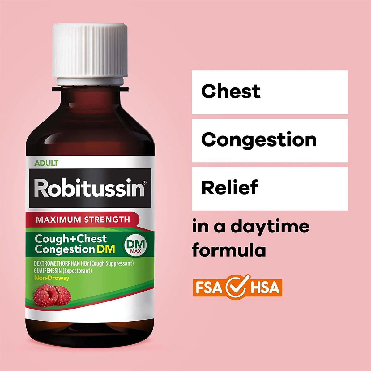 Maximum Strength Cough + Chest Congestion DM Raspberry Flavor Q7858