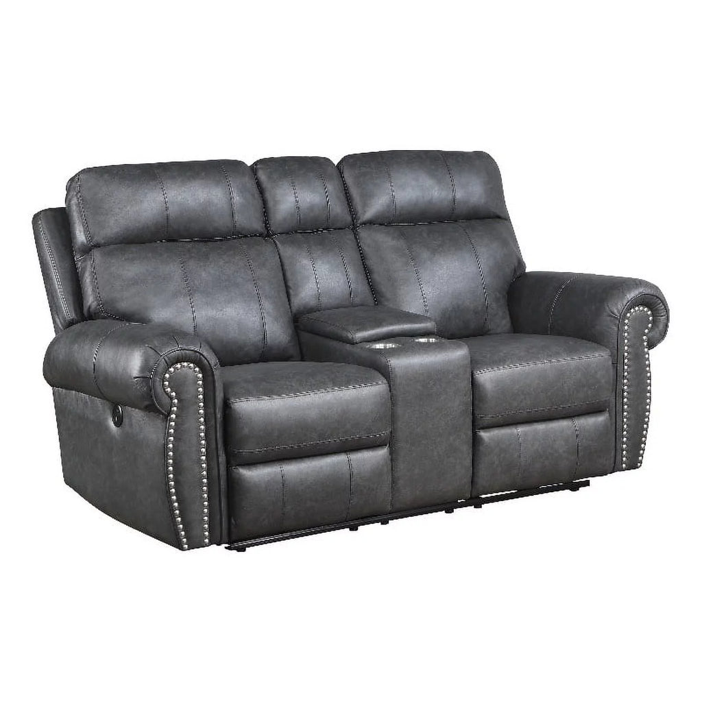 Gray Faux Leather Double Reclining Love Seat E901