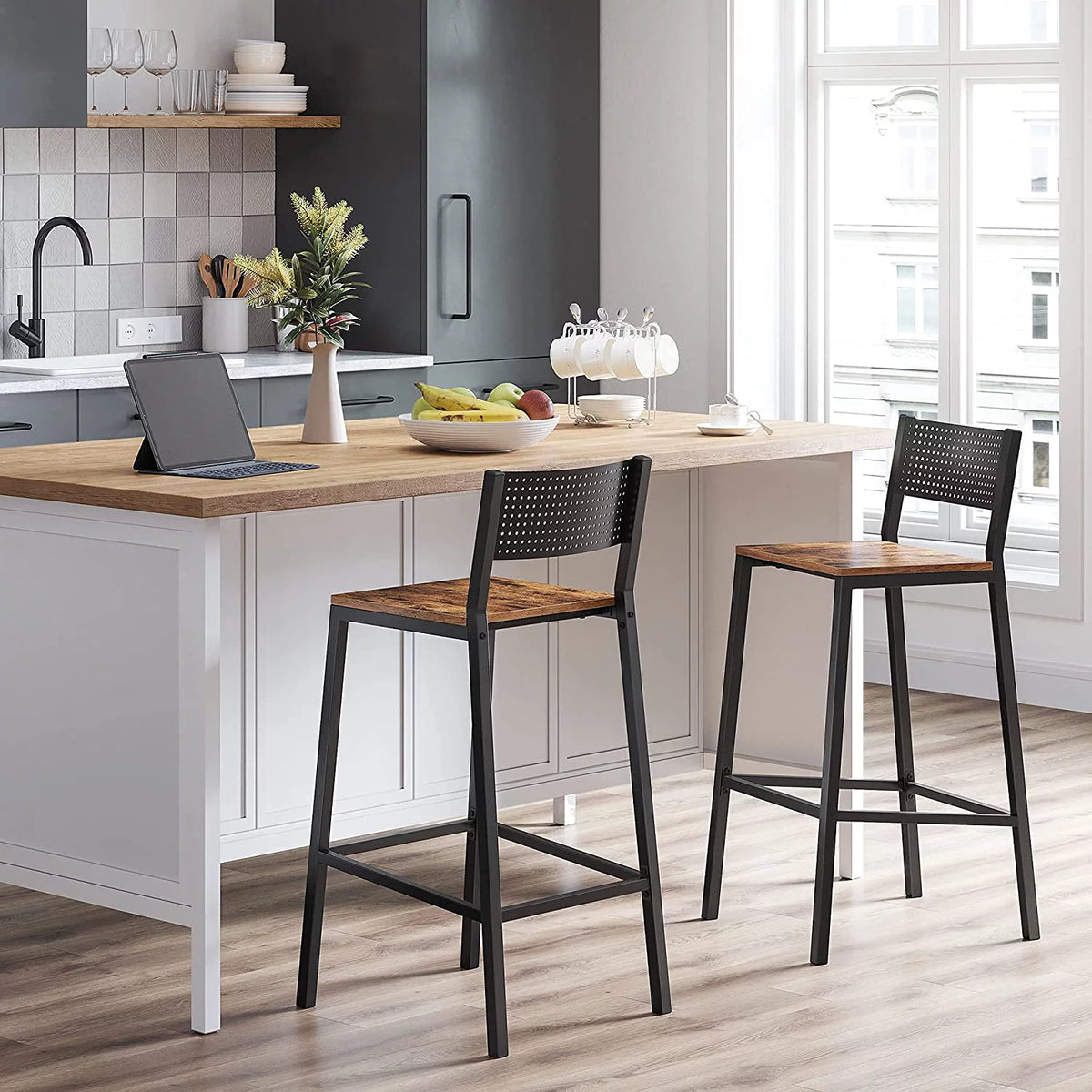 Set of 2 Bar Stools with Backrest V639913