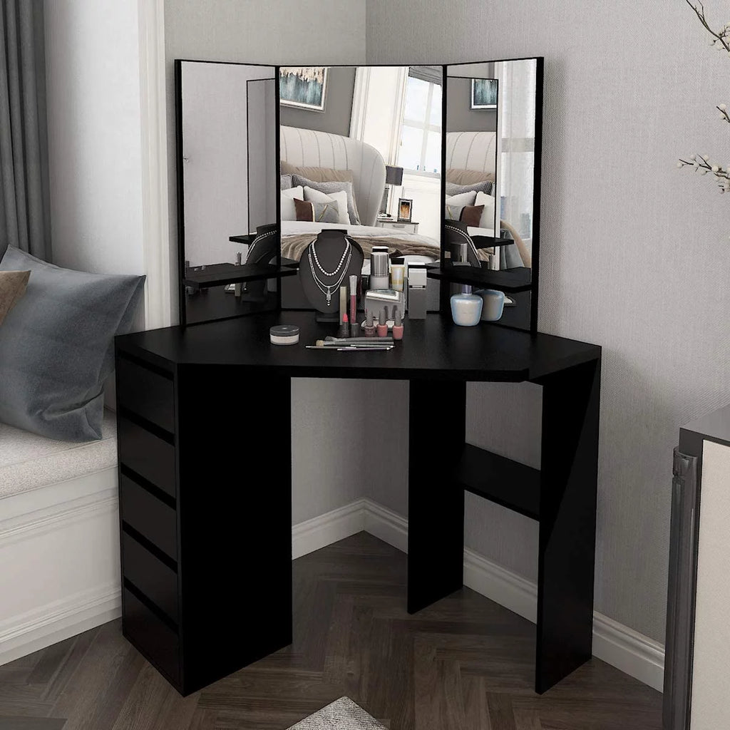 Black 5 Drawer Vanity Table with Three-Fold Mirror R199