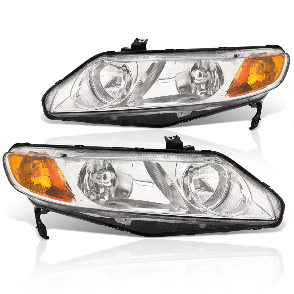 Chrome Housing Clear Lens Signal Headlights Lamps Assembly Pair X92468