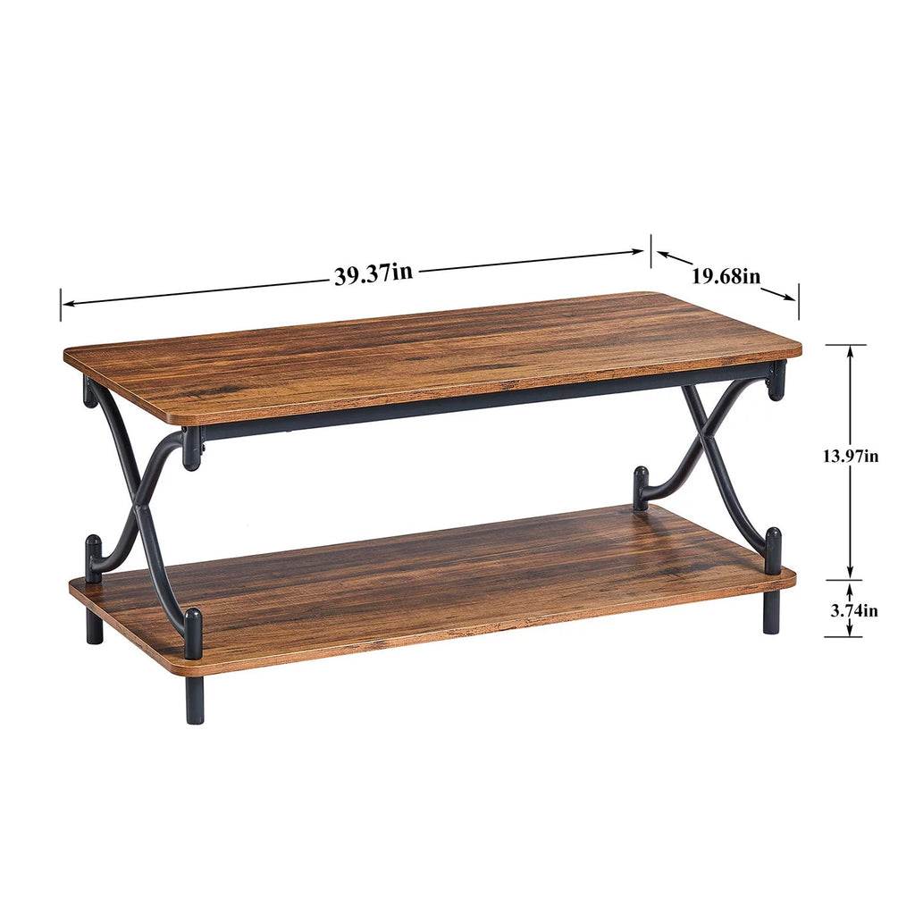 Brown 3-piece Coffee Table Set with Shelf and 2 Nightstands R6595